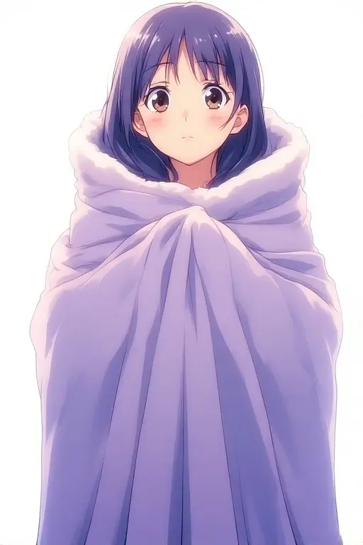 Anime character wrapped in a soft cosy blanket for the Sugoi Sparks blanket collection